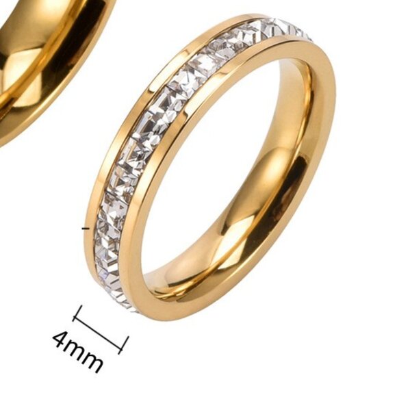 3/$35 18k Gold Plated Stainless Steel Band Ring Single Row Crystal Zirconia - Picture 3 of 6